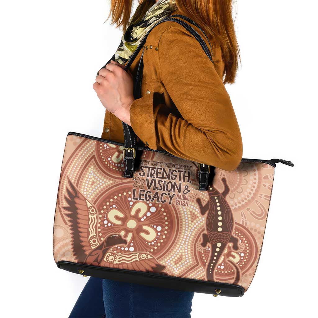 NAIDOC 2025 Strength Vision & Legacy Leather Tote Bag Future Dreaming - Taupe