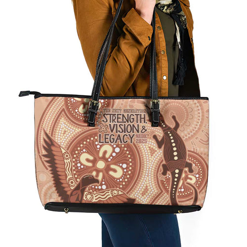 NAIDOC 2025 Strength Vision & Legacy Leather Tote Bag Future Dreaming - Taupe