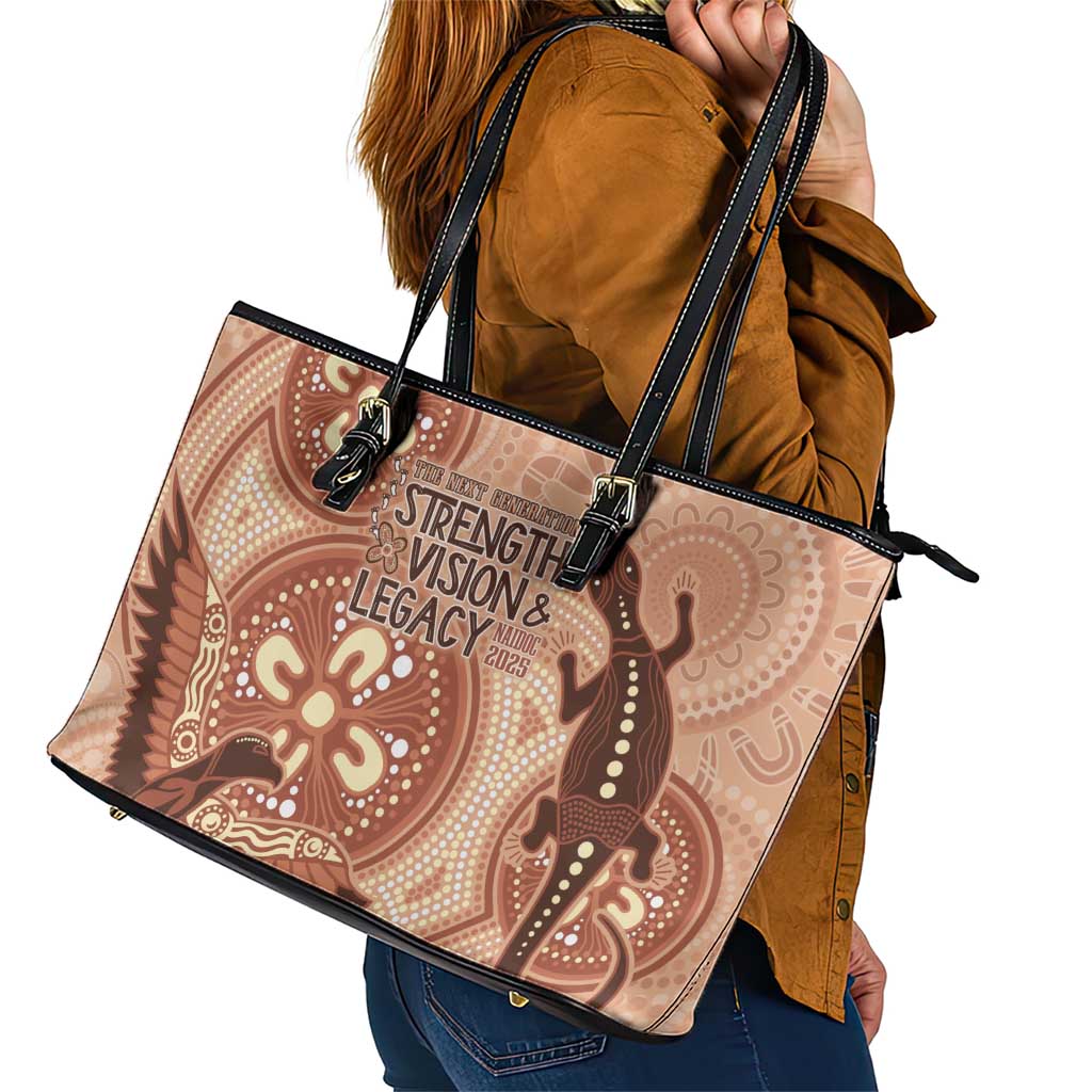 NAIDOC 2025 Strength Vision & Legacy Leather Tote Bag Future Dreaming - Taupe