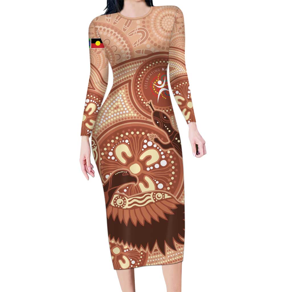 NAIDOC 2025 Strength Vision & Legacy Long Sleeve Bodycon Dress Future Dreaming - Taupe