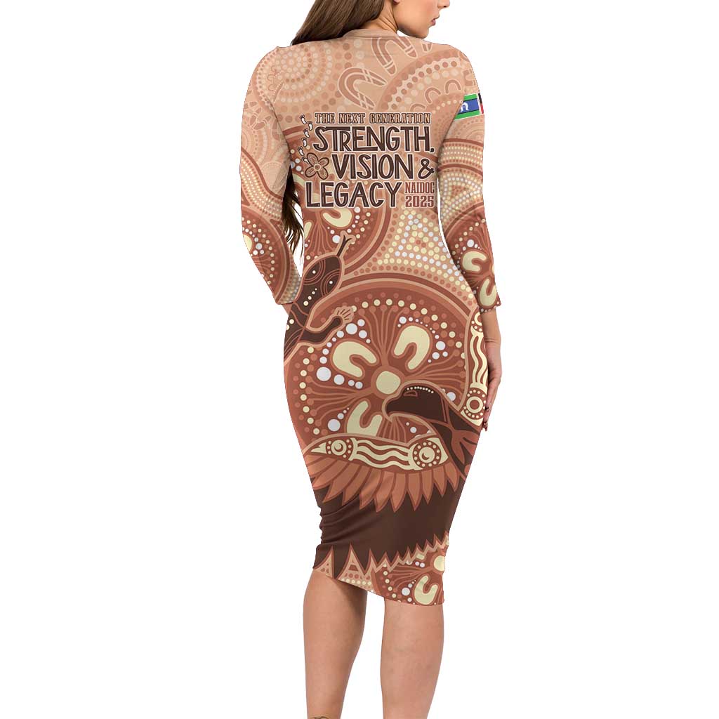 NAIDOC 2025 Strength Vision & Legacy Long Sleeve Bodycon Dress Future Dreaming - Taupe