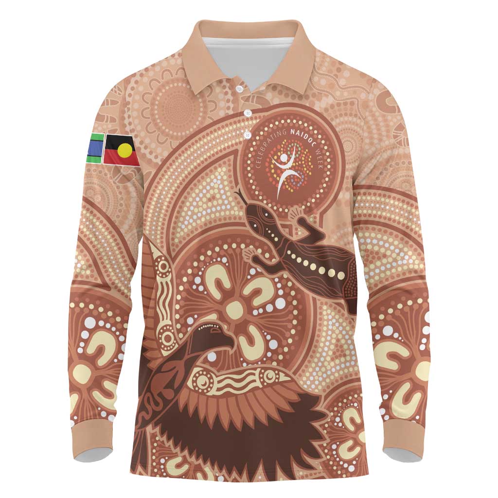 NAIDOC 2025 Strength Vision & Legacy Long Sleeve Polo Shirt Future Dreaming - Taupe