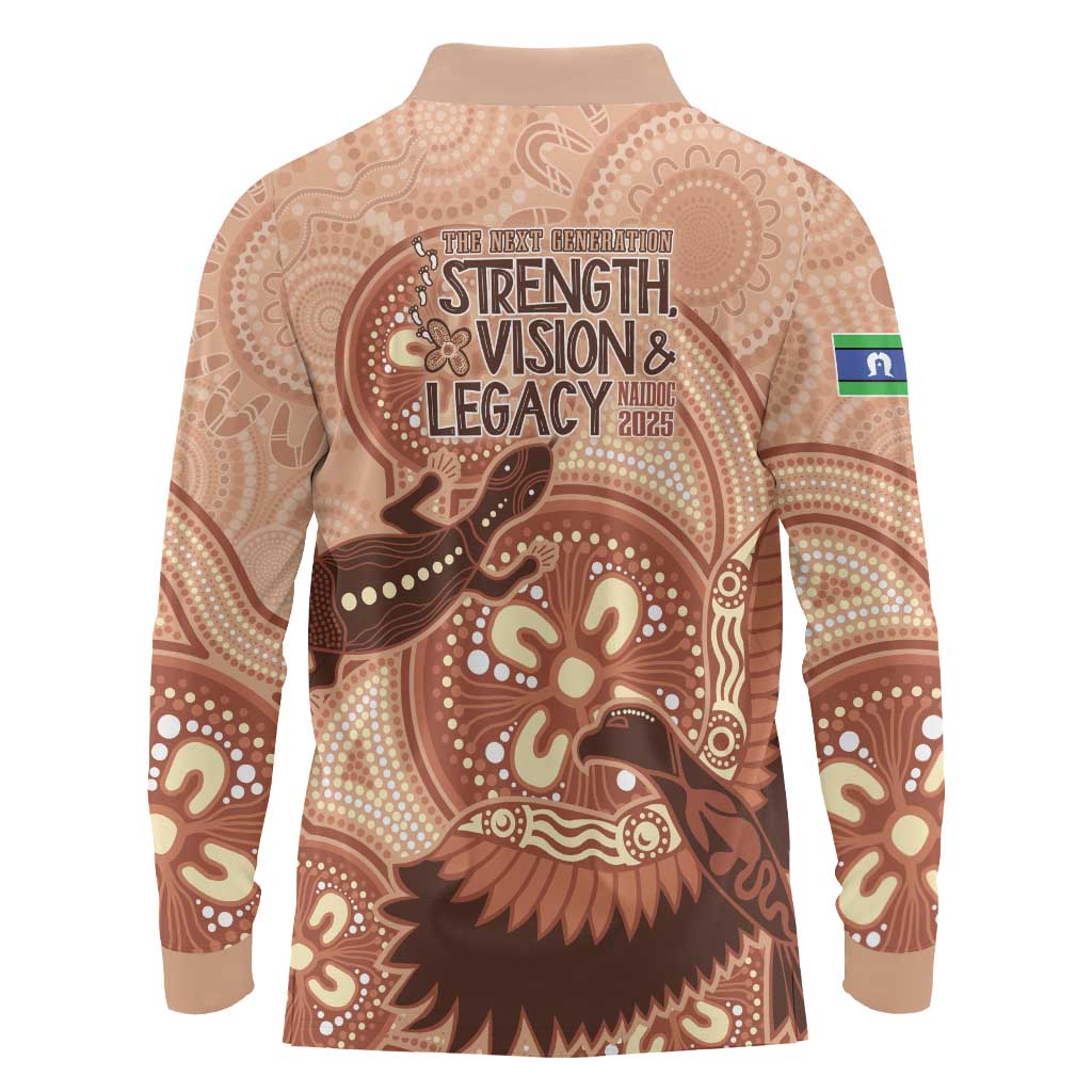 NAIDOC 2025 Strength Vision & Legacy Long Sleeve Polo Shirt Future Dreaming - Taupe