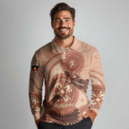 NAIDOC 2025 Strength Vision & Legacy Long Sleeve Polo Shirt Future Dreaming - Taupe