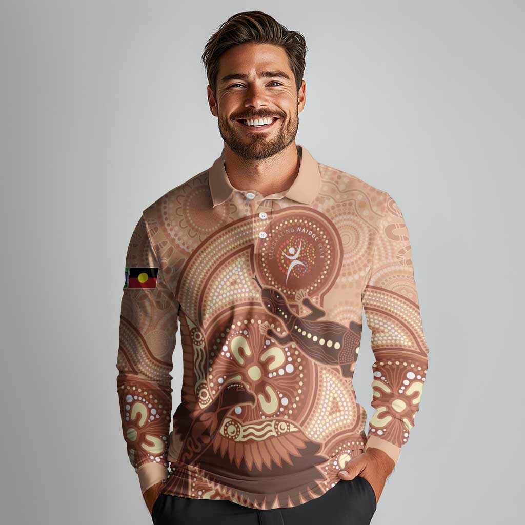 NAIDOC 2025 Strength Vision & Legacy Long Sleeve Polo Shirt Future Dreaming - Taupe