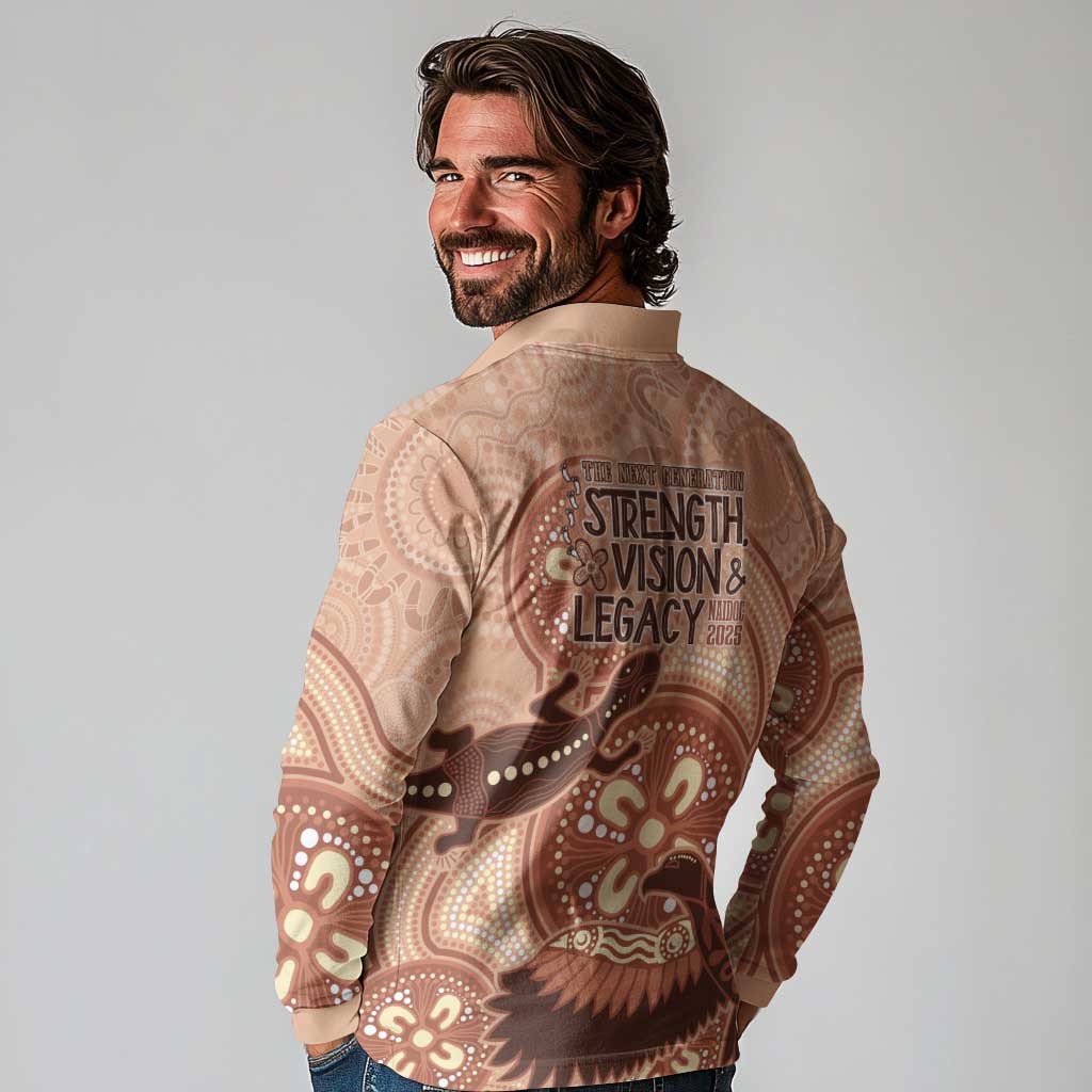 NAIDOC 2025 Strength Vision & Legacy Long Sleeve Polo Shirt Future Dreaming - Taupe