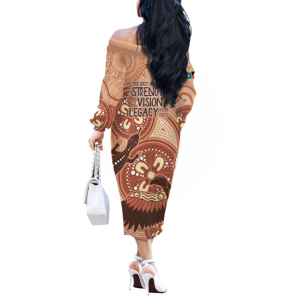 NAIDOC 2025 Strength Vision & Legacy Off The Shoulder Long Sleeve Dress Future Dreaming - Taupe