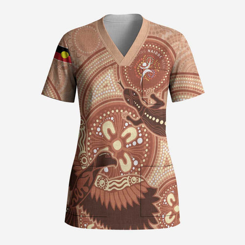 NAIDOC 2025 Strength Vision & Legacy Scrub Top Future Dreaming - Taupe - Aussie Hoodie