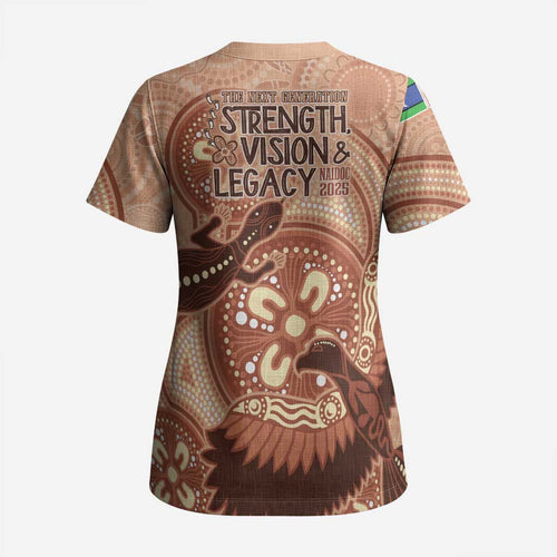 NAIDOC 2025 Strength Vision & Legacy Scrub Top Future Dreaming - Taupe - Aussie Hoodie