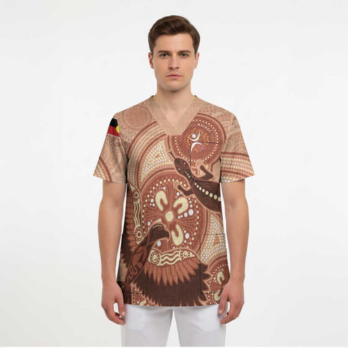 NAIDOC 2025 Strength Vision & Legacy Scrub Top Future Dreaming - Taupe - Aussie Hoodie