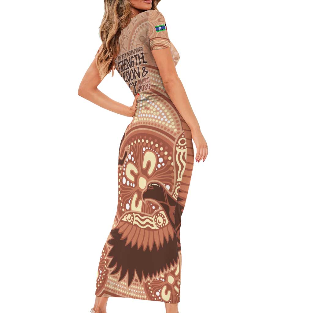 NAIDOC 2025 Strength Vision & Legacy Short Sleeve Bodycon Dress Future Dreaming - Taupe