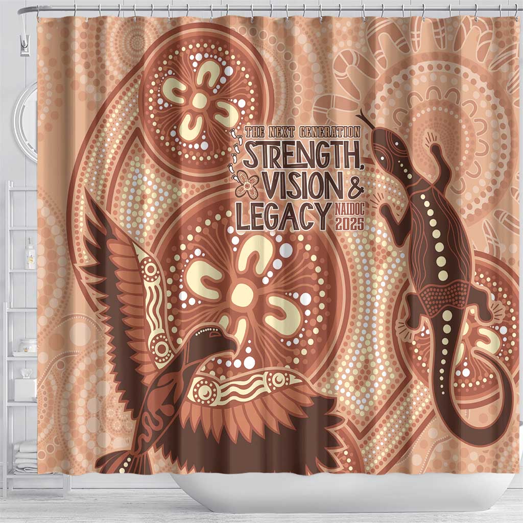 NAIDOC 2025 Strength Vision & Legacy Shower Curtain Future Dreaming - Taupe