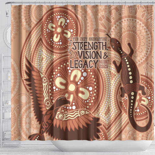 NAIDOC 2025 Strength Vision & Legacy Shower Curtain Future Dreaming - Taupe