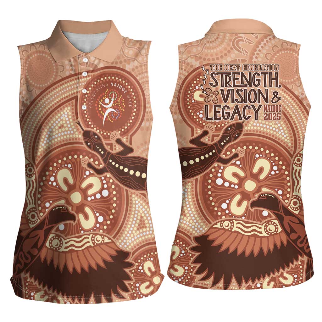 NAIDOC 2025 Strength Vision & Legacy Women Sleeveless Polo Shirt Future Dreaming - Taupe