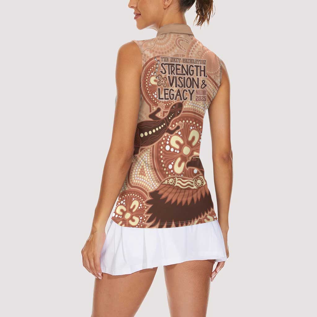NAIDOC 2025 Strength Vision & Legacy Women Sleeveless Polo Shirt Future Dreaming - Taupe