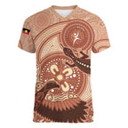 NAIDOC 2025 Strength Vision & Legacy Women V-Neck T-Shirt Future Dreaming - Taupe
