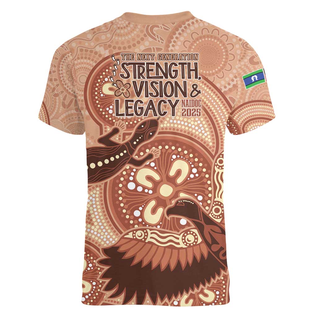 NAIDOC 2025 Strength Vision & Legacy Women V-Neck T-Shirt Future Dreaming - Taupe