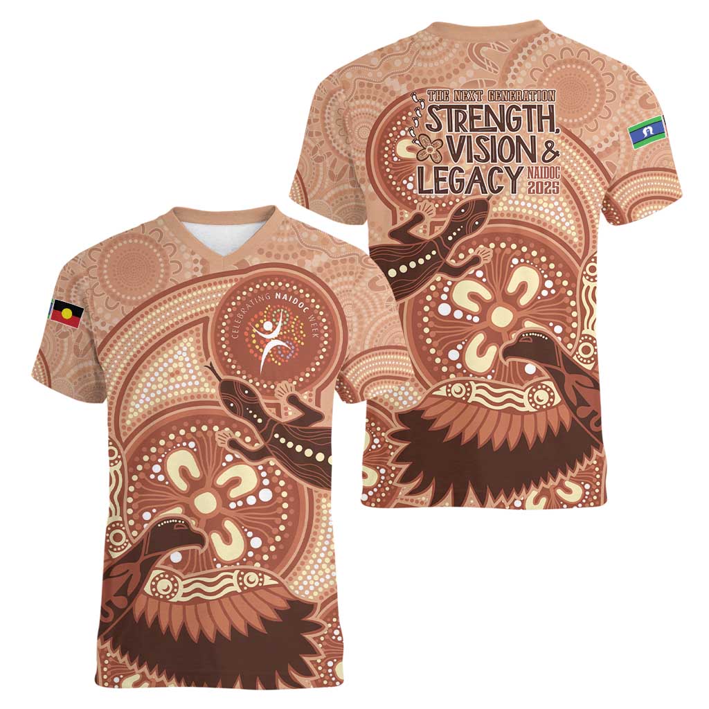 NAIDOC 2025 Strength Vision & Legacy Women V-Neck T-Shirt Future Dreaming - Taupe