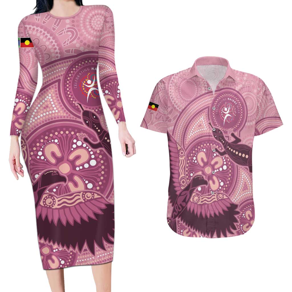 NAIDOC 2025 Strength Vision & Legacy Couples Matching Long Sleeve Bodycon Dress and Hawaiian Shirt Future Dreaming - Coral