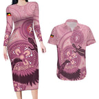 NAIDOC 2025 Strength Vision & Legacy Couples Matching Long Sleeve Bodycon Dress and Hawaiian Shirt Future Dreaming - Coral