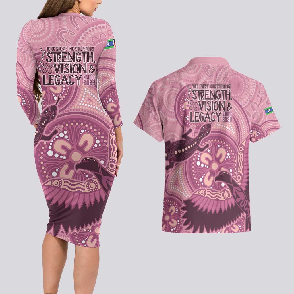 NAIDOC 2025 Strength Vision & Legacy Couples Matching Long Sleeve Bodycon Dress and Hawaiian Shirt Future Dreaming - Coral
