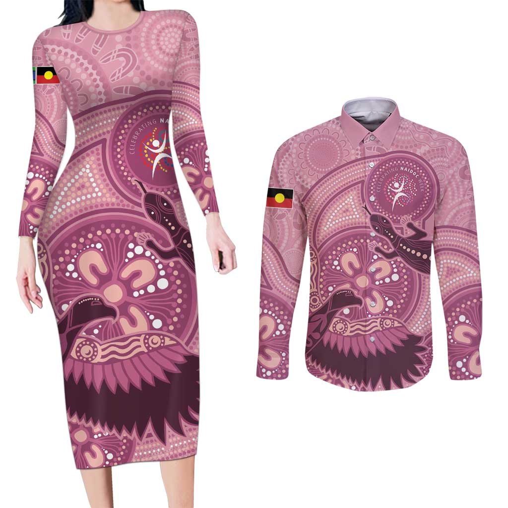 NAIDOC 2025 Strength Vision & Legacy Couples Matching Long Sleeve Bodycon Dress and Long Sleeve Button Shirt Future Dreaming - Coral