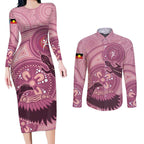 NAIDOC 2025 Strength Vision & Legacy Couples Matching Long Sleeve Bodycon Dress and Long Sleeve Button Shirt Future Dreaming - Coral