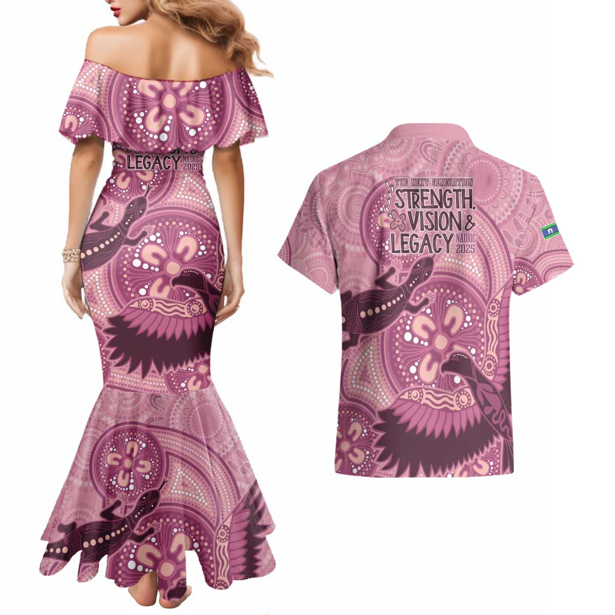 NAIDOC 2025 Strength Vision & Legacy Couples Matching Mermaid Dress and Hawaiian Shirt Future Dreaming - Coral