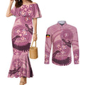 NAIDOC 2025 Strength Vision & Legacy Couples Matching Mermaid Dress and Long Sleeve Button Shirt Future Dreaming - Coral