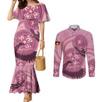 NAIDOC 2025 Strength Vision & Legacy Couples Matching Mermaid Dress and Long Sleeve Button Shirt Future Dreaming - Coral