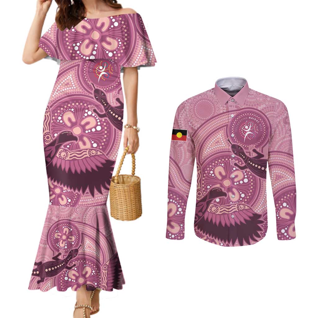 NAIDOC 2025 Strength Vision & Legacy Couples Matching Mermaid Dress and Long Sleeve Button Shirt Future Dreaming - Coral