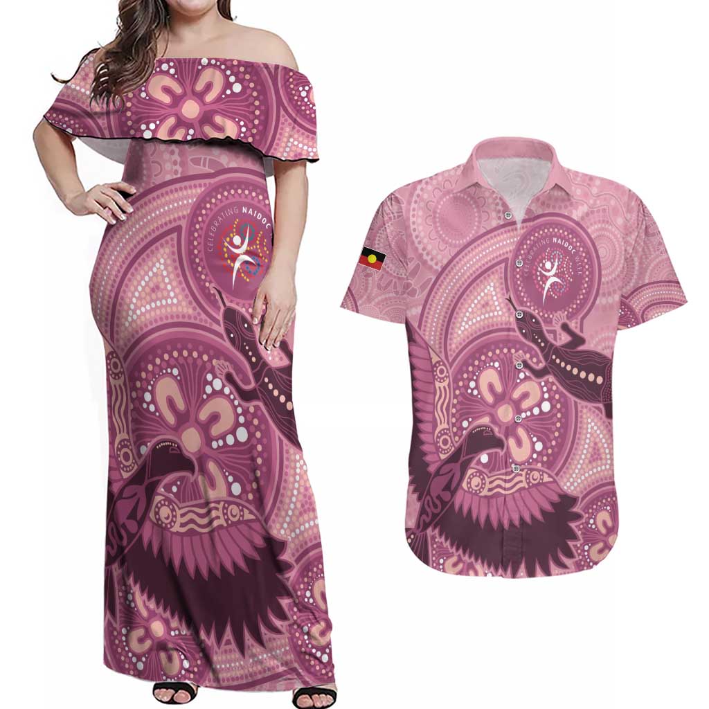 NAIDOC 2025 Strength Vision & Legacy Couples Matching Off Shoulder Maxi Dress and Hawaiian Shirt Future Dreaming - Coral