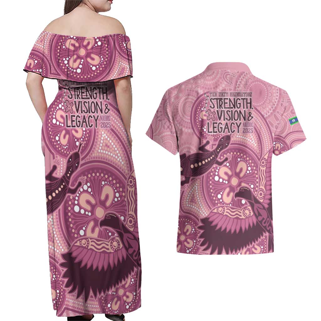 NAIDOC 2025 Strength Vision & Legacy Couples Matching Off Shoulder Maxi Dress and Hawaiian Shirt Future Dreaming - Coral