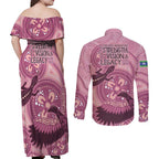 NAIDOC 2025 Strength Vision & Legacy Couples Matching Off Shoulder Maxi Dress and Long Sleeve Button Shirt Future Dreaming - Coral