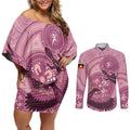 NAIDOC 2025 Strength Vision & Legacy Couples Matching Off Shoulder Short Dress and Long Sleeve Button Shirt Future Dreaming - Coral