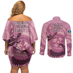 NAIDOC 2025 Strength Vision & Legacy Couples Matching Off Shoulder Short Dress and Long Sleeve Button Shirt Future Dreaming - Coral