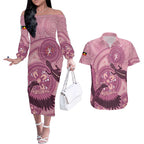 NAIDOC 2025 Strength Vision & Legacy Couples Matching Off The Shoulder Long Sleeve Dress and Hawaiian Shirt Future Dreaming - Coral
