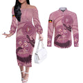 NAIDOC 2025 Strength Vision & Legacy Couples Matching Off The Shoulder Long Sleeve Dress and Long Sleeve Button Shirt Future Dreaming - Coral