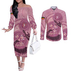 NAIDOC 2025 Strength Vision & Legacy Couples Matching Off The Shoulder Long Sleeve Dress and Long Sleeve Button Shirt Future Dreaming - Coral