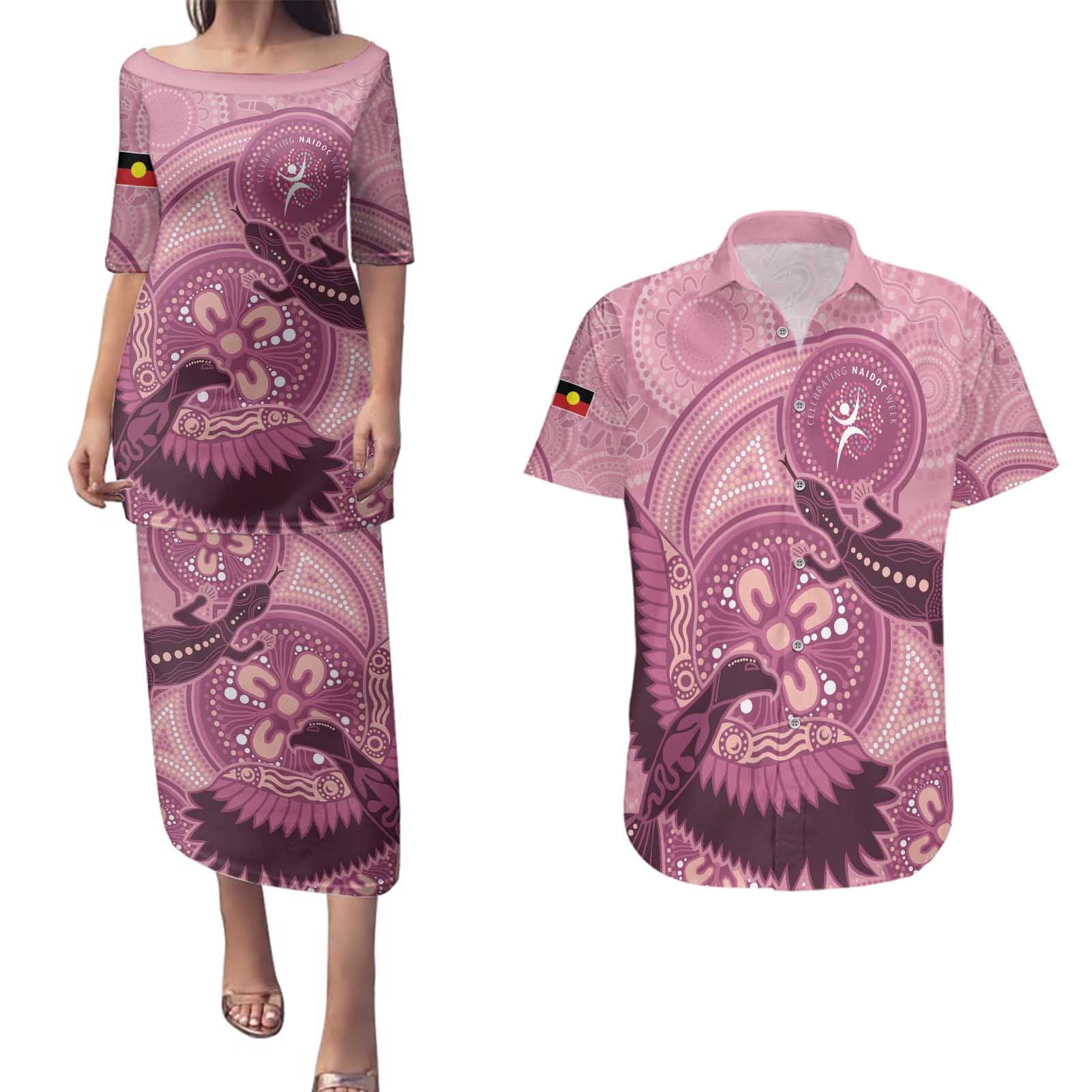 NAIDOC 2025 Strength Vision & Legacy Couples Matching Puletasi and Hawaiian Shirt Future Dreaming - Coral