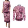 NAIDOC 2025 Strength Vision & Legacy Couples Matching Puletasi and Long Sleeve Button Shirt Future Dreaming - Coral