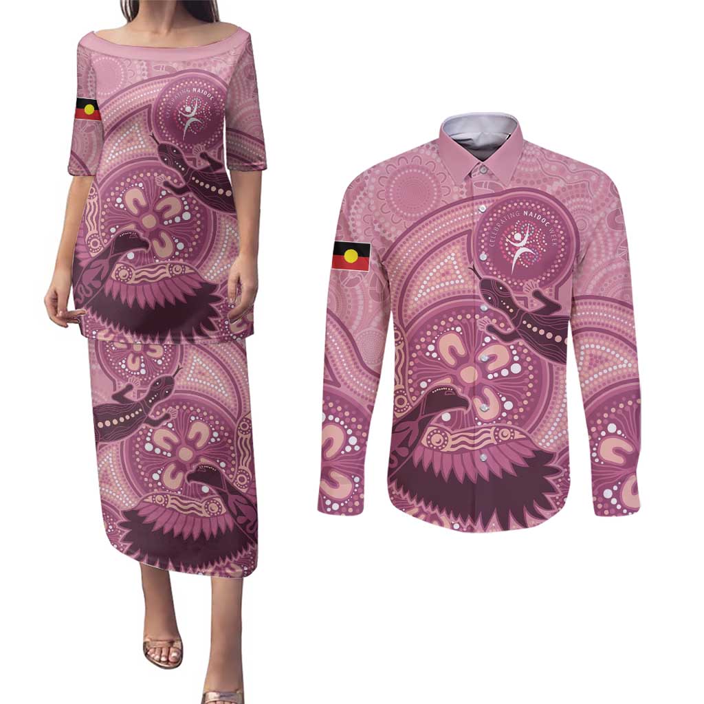 NAIDOC 2025 Strength Vision & Legacy Couples Matching Puletasi and Long Sleeve Button Shirt Future Dreaming - Coral