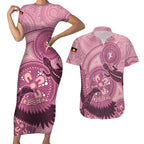 NAIDOC 2025 Strength Vision & Legacy Couples Matching Short Sleeve Bodycon Dress and Hawaiian Shirt Future Dreaming - Coral