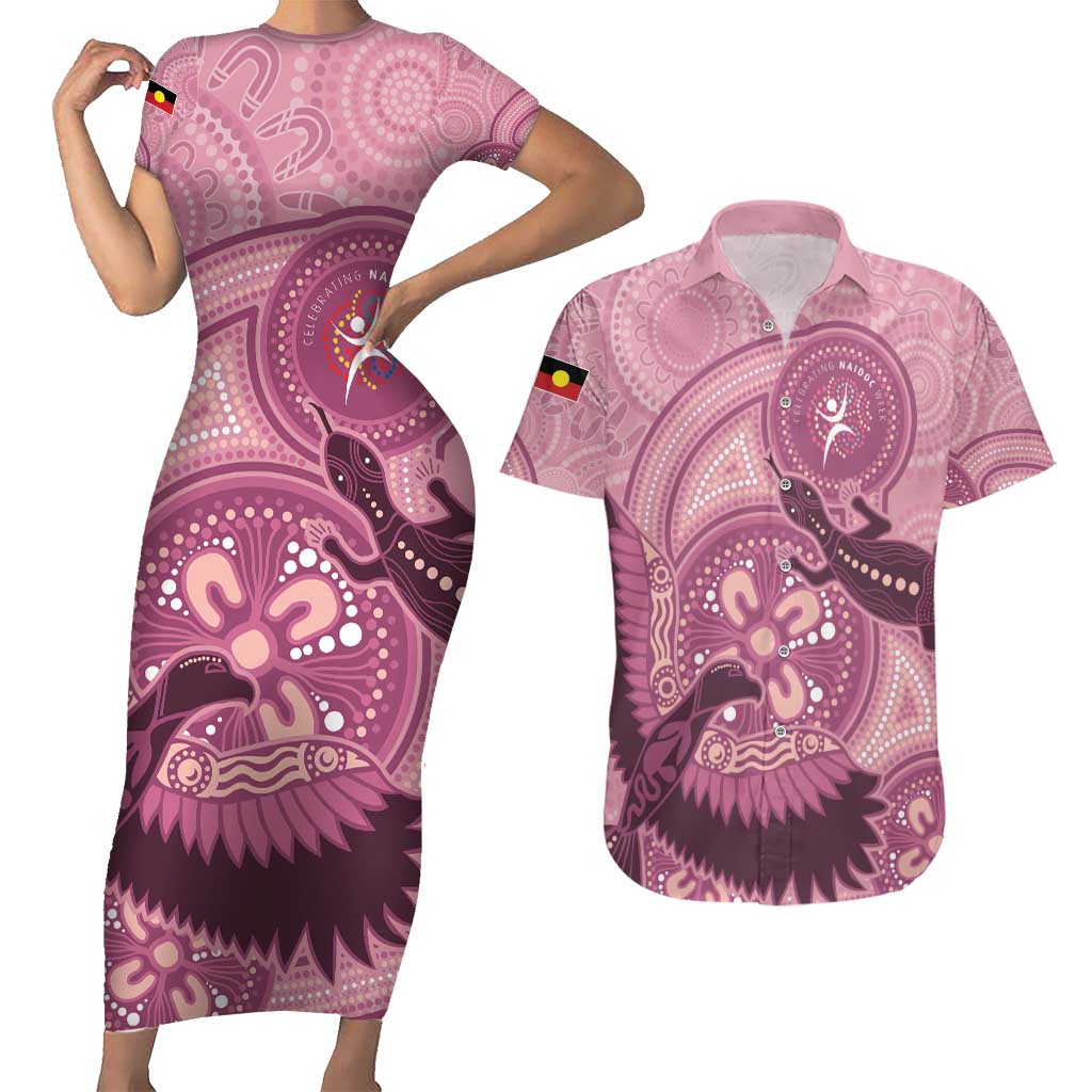 NAIDOC 2025 Strength Vision & Legacy Couples Matching Short Sleeve Bodycon Dress and Hawaiian Shirt Future Dreaming - Coral