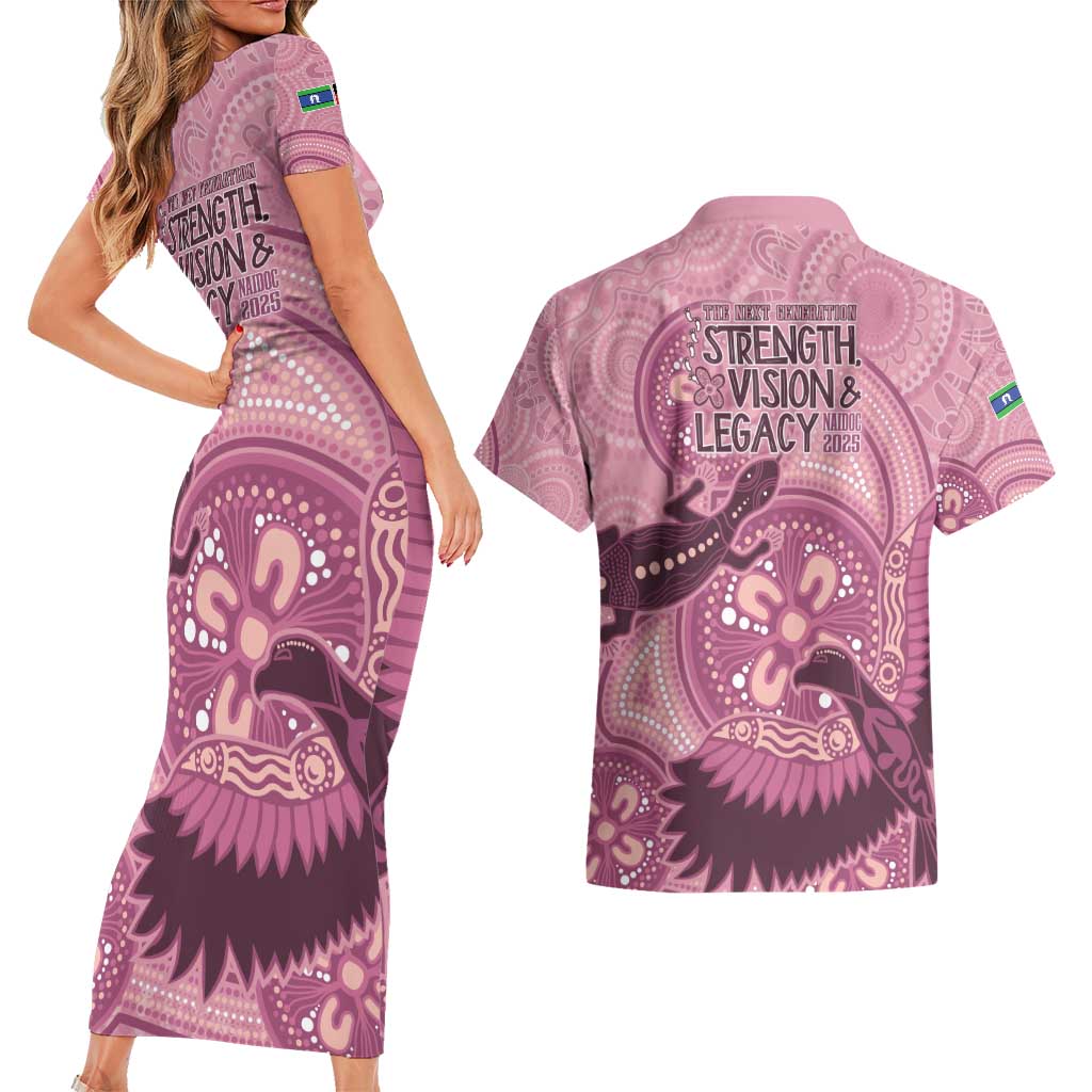 NAIDOC 2025 Strength Vision & Legacy Couples Matching Short Sleeve Bodycon Dress and Hawaiian Shirt Future Dreaming - Coral