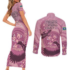 NAIDOC 2025 Strength Vision & Legacy Couples Matching Short Sleeve Bodycon Dress and Long Sleeve Button Shirt Future Dreaming - Coral