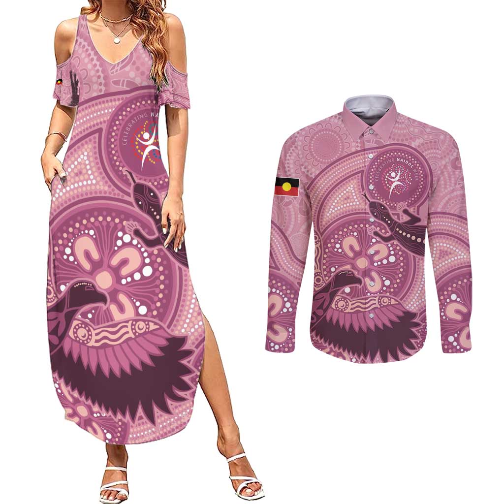 NAIDOC 2025 Strength Vision & Legacy Couples Matching Summer Maxi Dress and Long Sleeve Button Shirt Future Dreaming - Coral