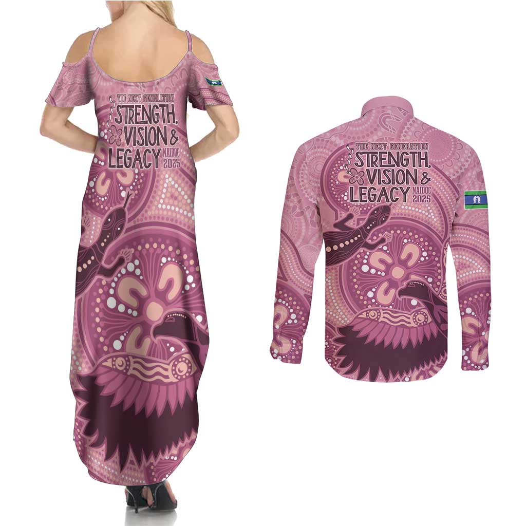 NAIDOC 2025 Strength Vision & Legacy Couples Matching Summer Maxi Dress and Long Sleeve Button Shirt Future Dreaming - Coral