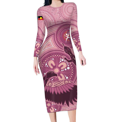 NAIDOC 2025 Strength Vision & Legacy Family Matching Long Sleeve Bodycon Dress and Hawaiian Shirt Future Dreaming - Coral