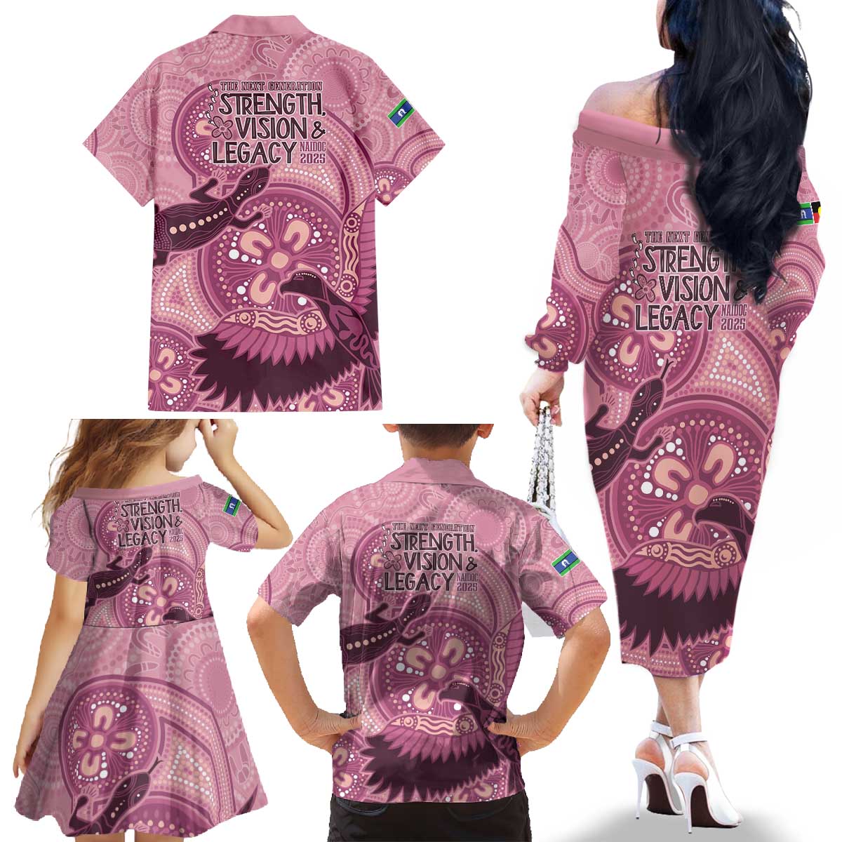 NAIDOC 2025 Strength Vision & Legacy Family Matching Off The Shoulder Long Sleeve Dress and Hawaiian Shirt Future Dreaming - Coral